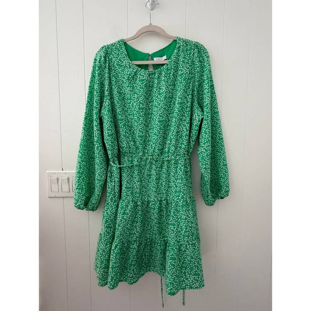 Draper James Green Floral Tiered Mini Dress Long Sleeve XL 1966571